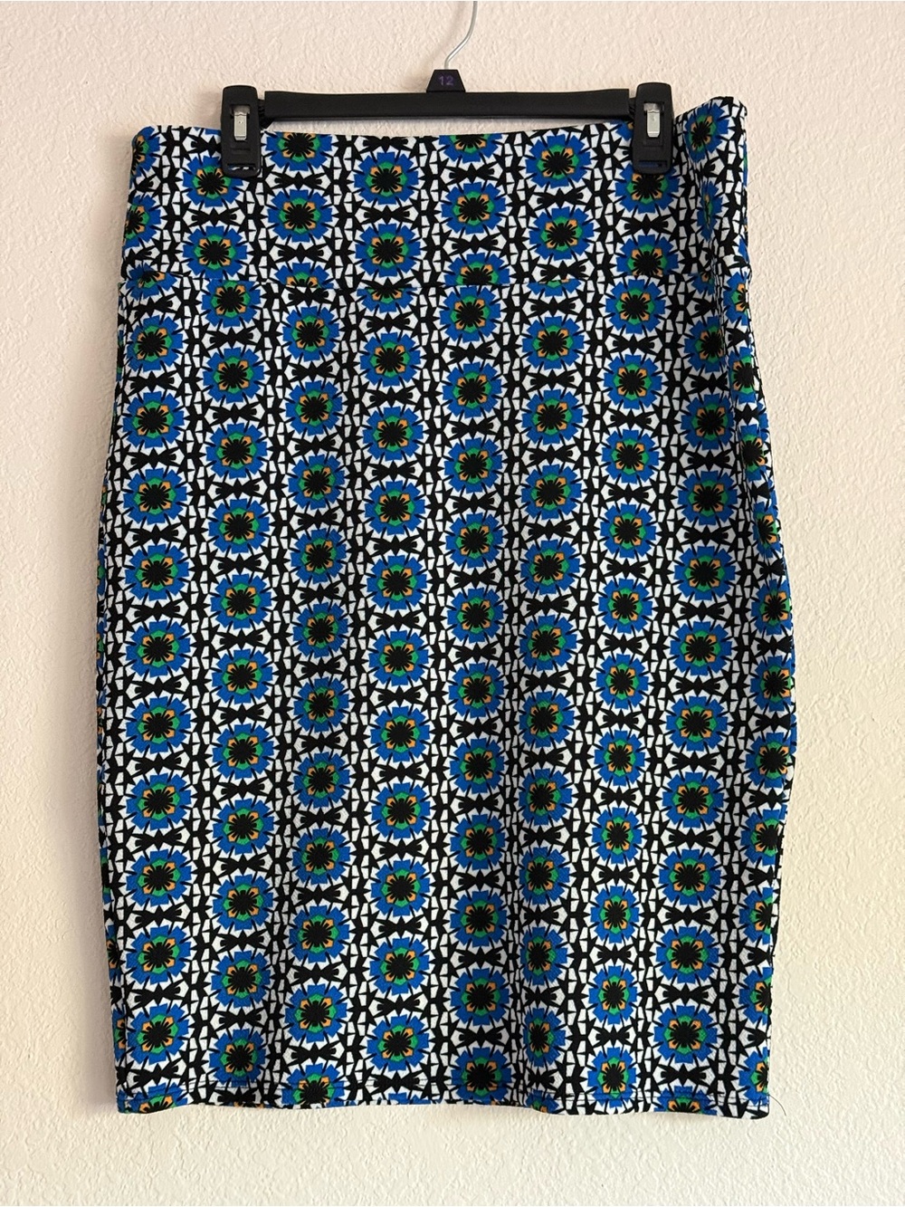 LuLaRoe Blue, Black, White & Green A-Line Skirt